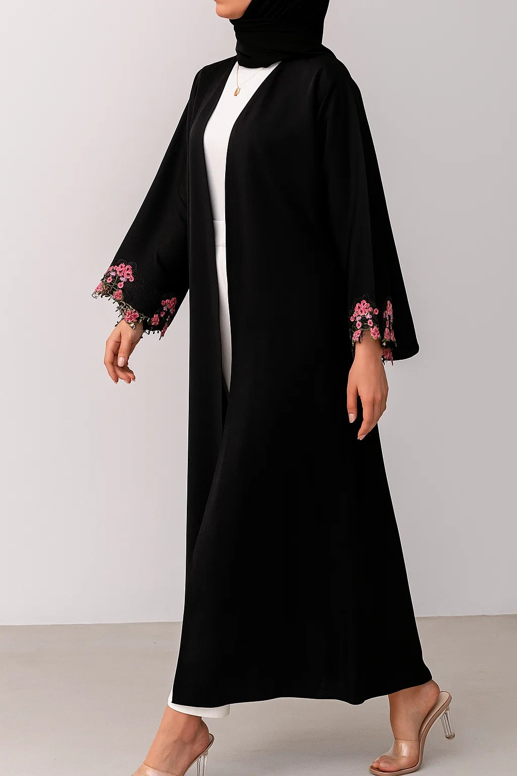 Black Fancy Lace Abaya (02)