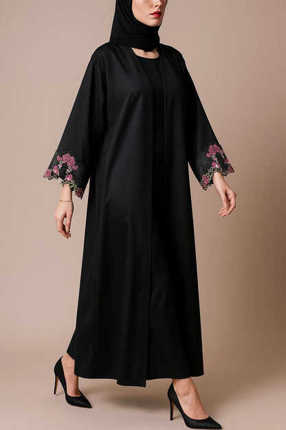 Black Fancy Lace Abaya (02)