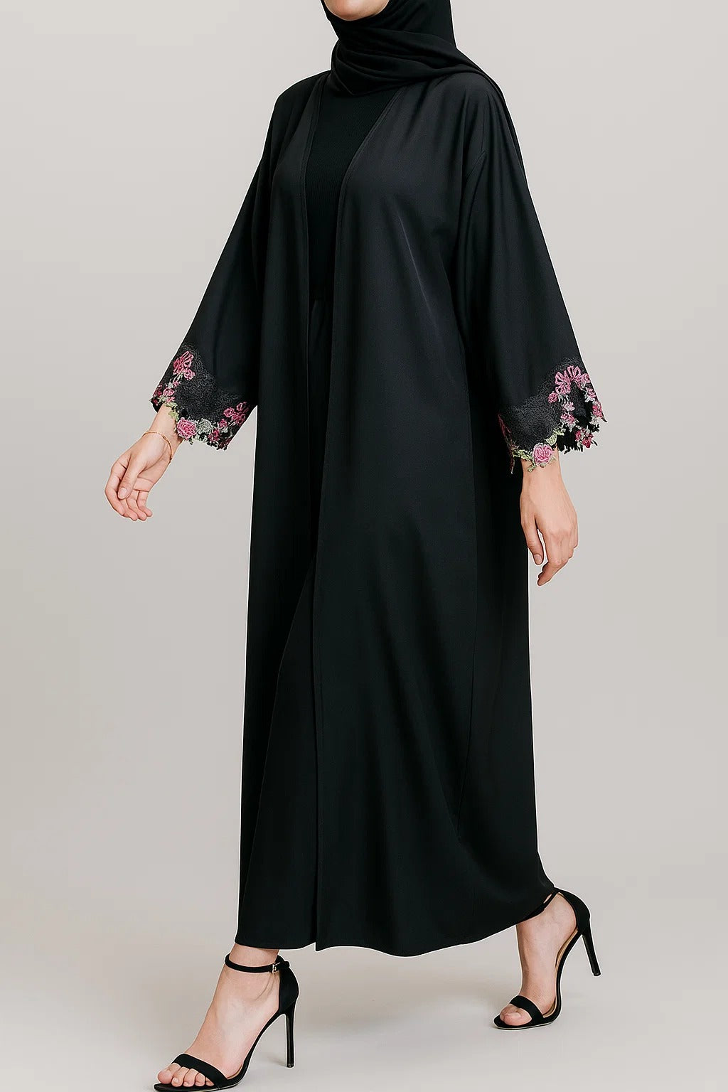Black Fancy Lace Abaya (02)