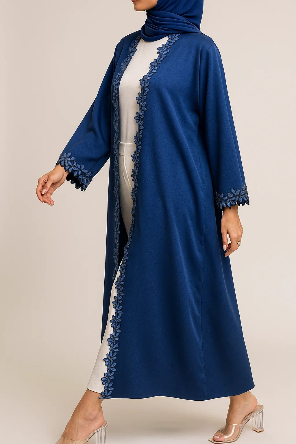 Blue Fancy Lace Abaya