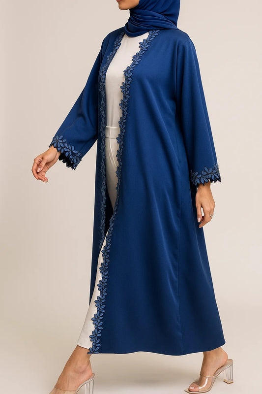 Blue Fancy Lace Abaya