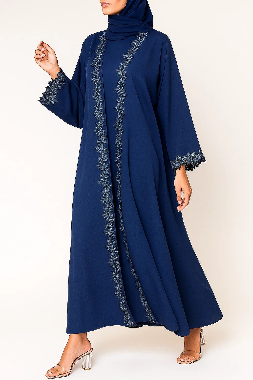 Blue Fancy Lace Abaya