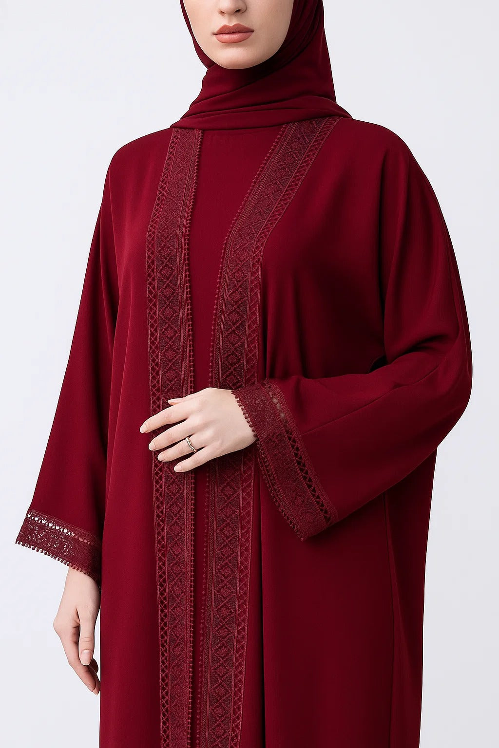 Maroon Fancy Lace Abaya (02)