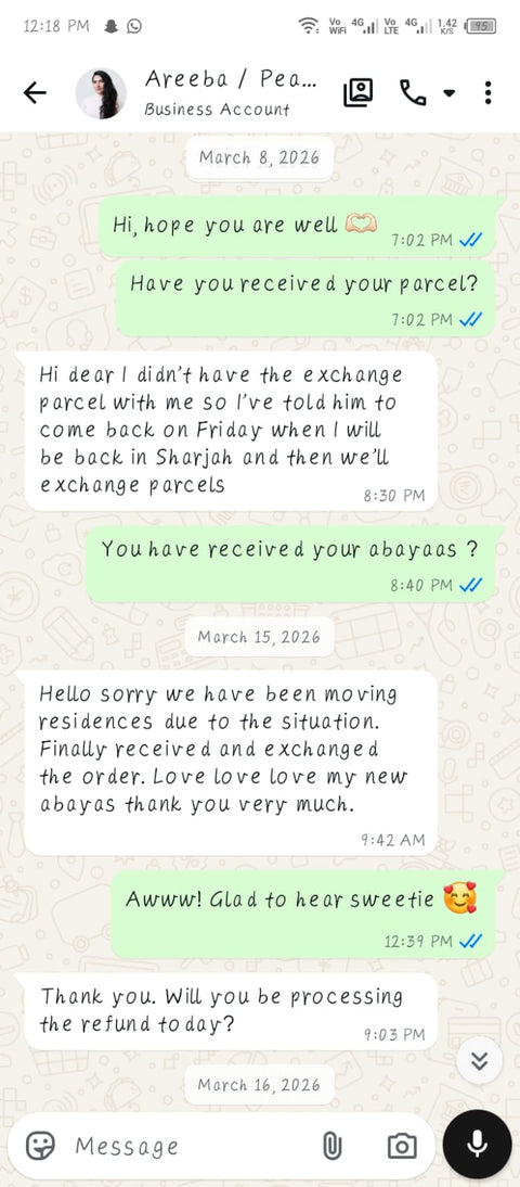 Customer WhatsApp review for MayaCloset