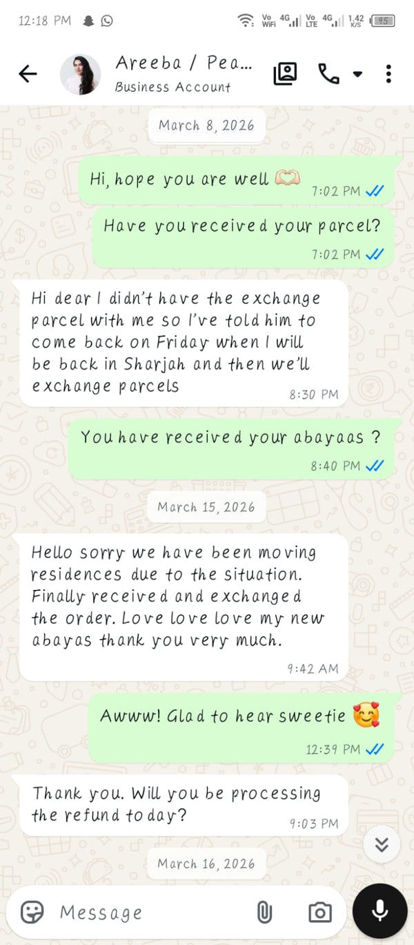 WhatsApp review from MayaCloset customer