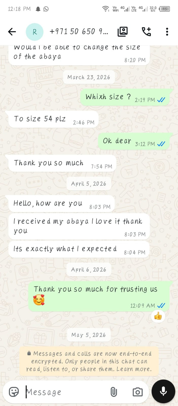 WhatsApp review from MayaCloset customer