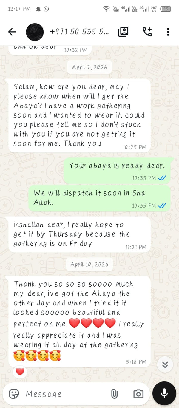 WhatsApp review from MayaCloset customer