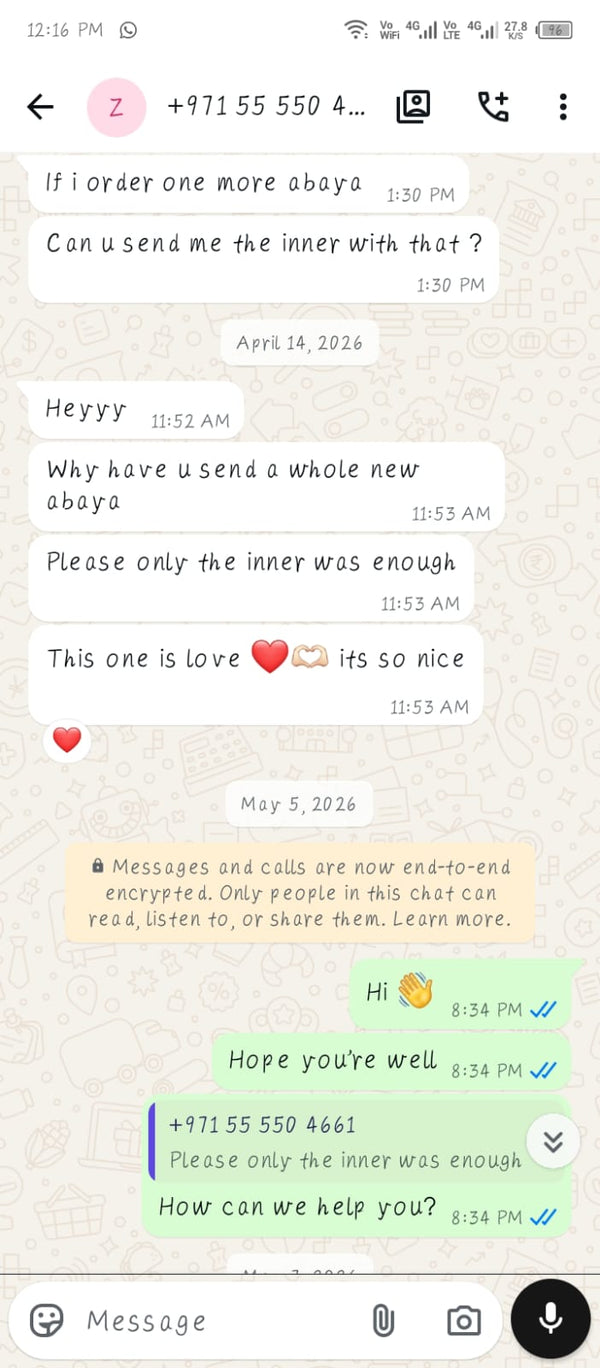 WhatsApp review from MayaCloset customer