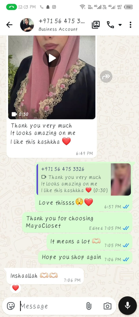 Customer WhatsApp review for MayaCloset