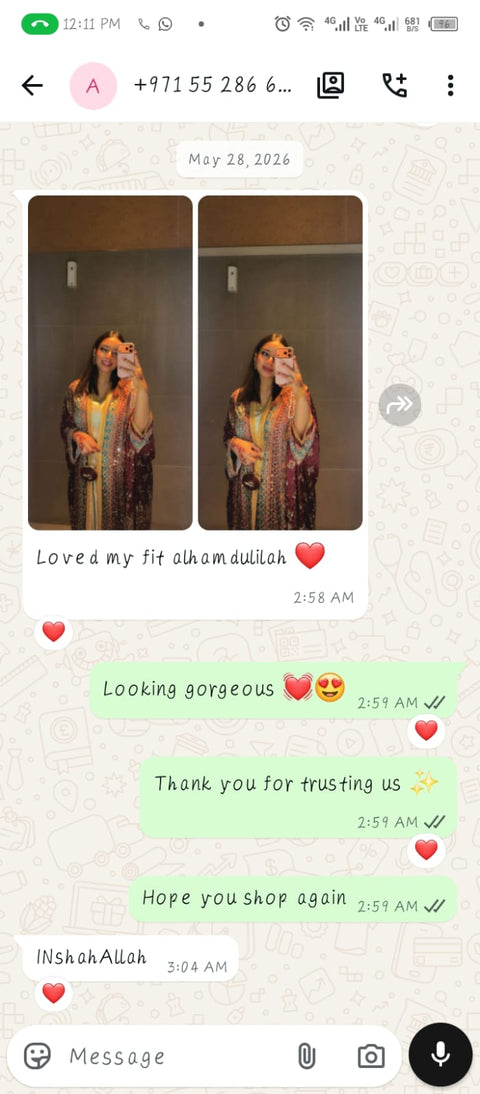 Customer WhatsApp review for MayaCloset