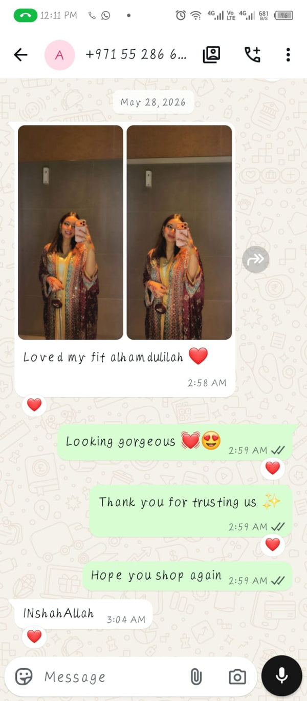 WhatsApp review from MayaCloset customer