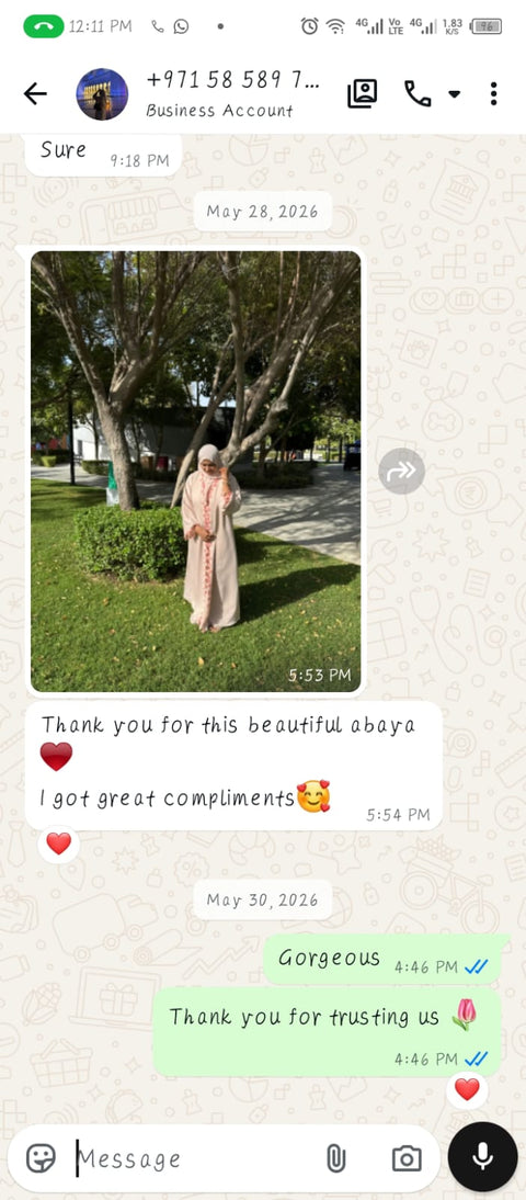 Customer WhatsApp review for MayaCloset