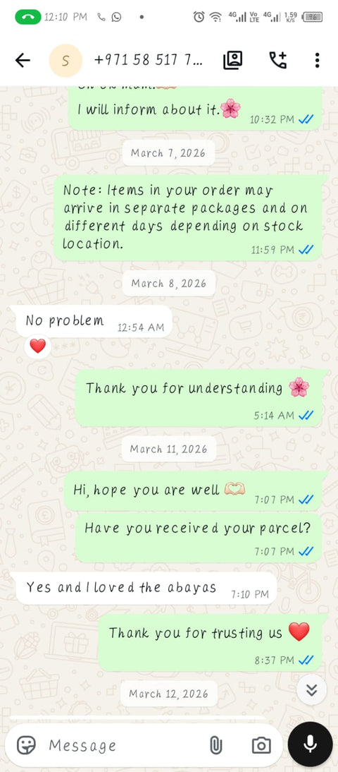 Customer WhatsApp review for MayaCloset