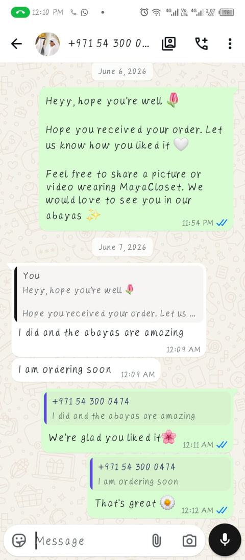 Customer WhatsApp review for MayaCloset