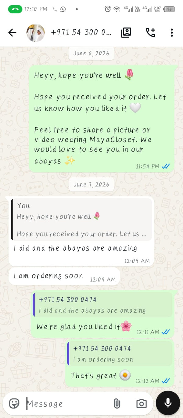 WhatsApp review from MayaCloset customer