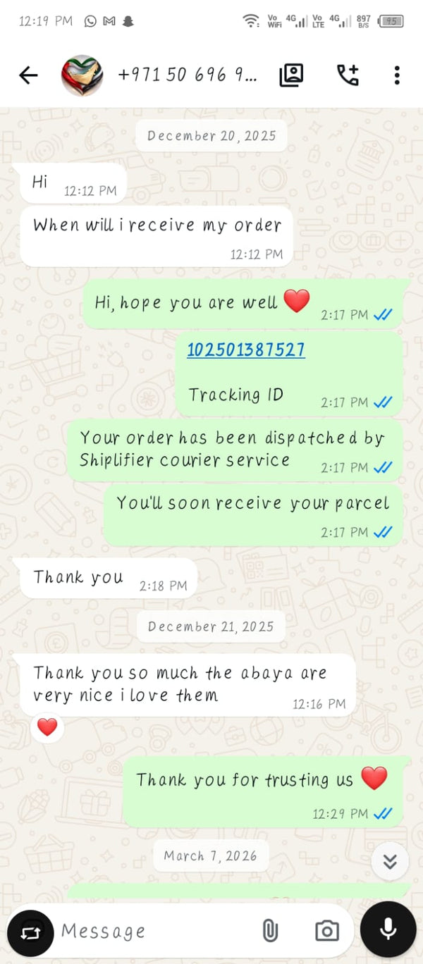 WhatsApp review from MayaCloset customer