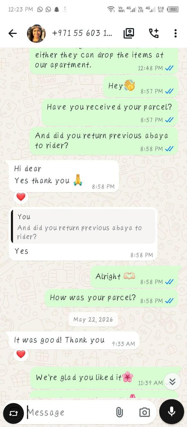 WhatsApp review from MayaCloset customer