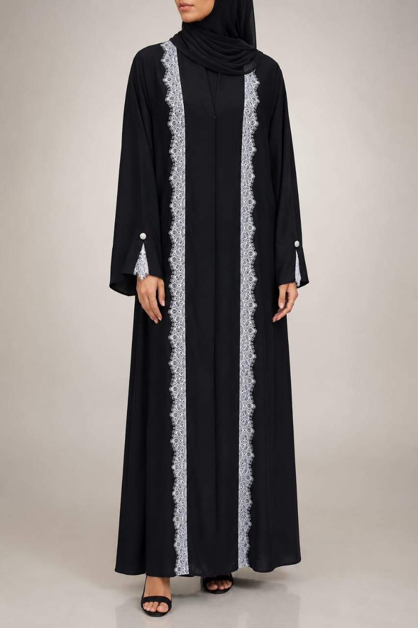 Noir Fusion lace abaya E23J