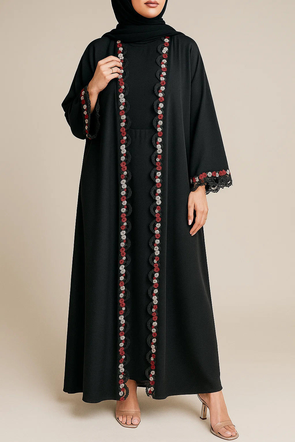 Black Fancy Lace Abaya (03)