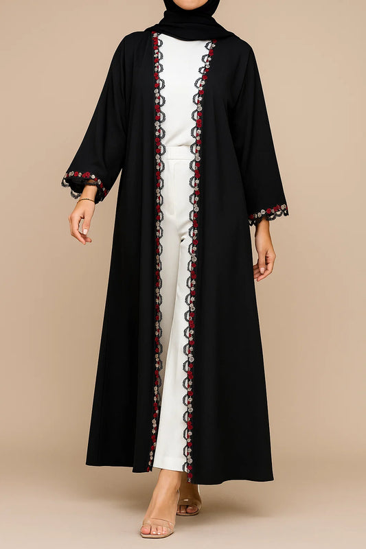 Black Fancy Lace Abaya (03)