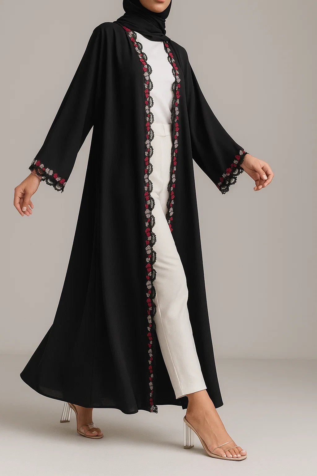 Black Fancy Lace Abaya (03)