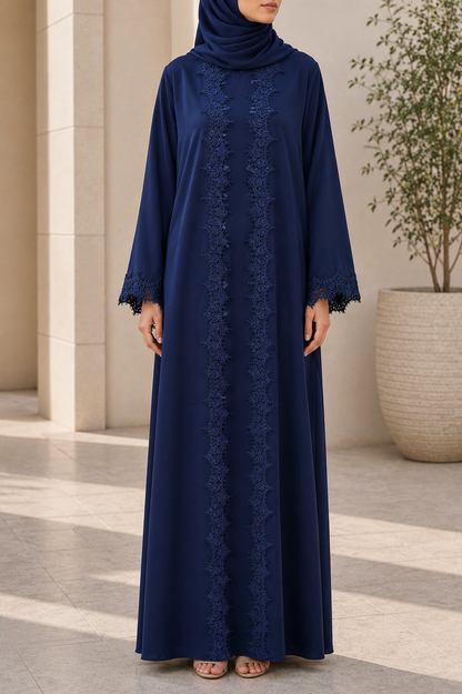 Navy blue fancy lace abaya