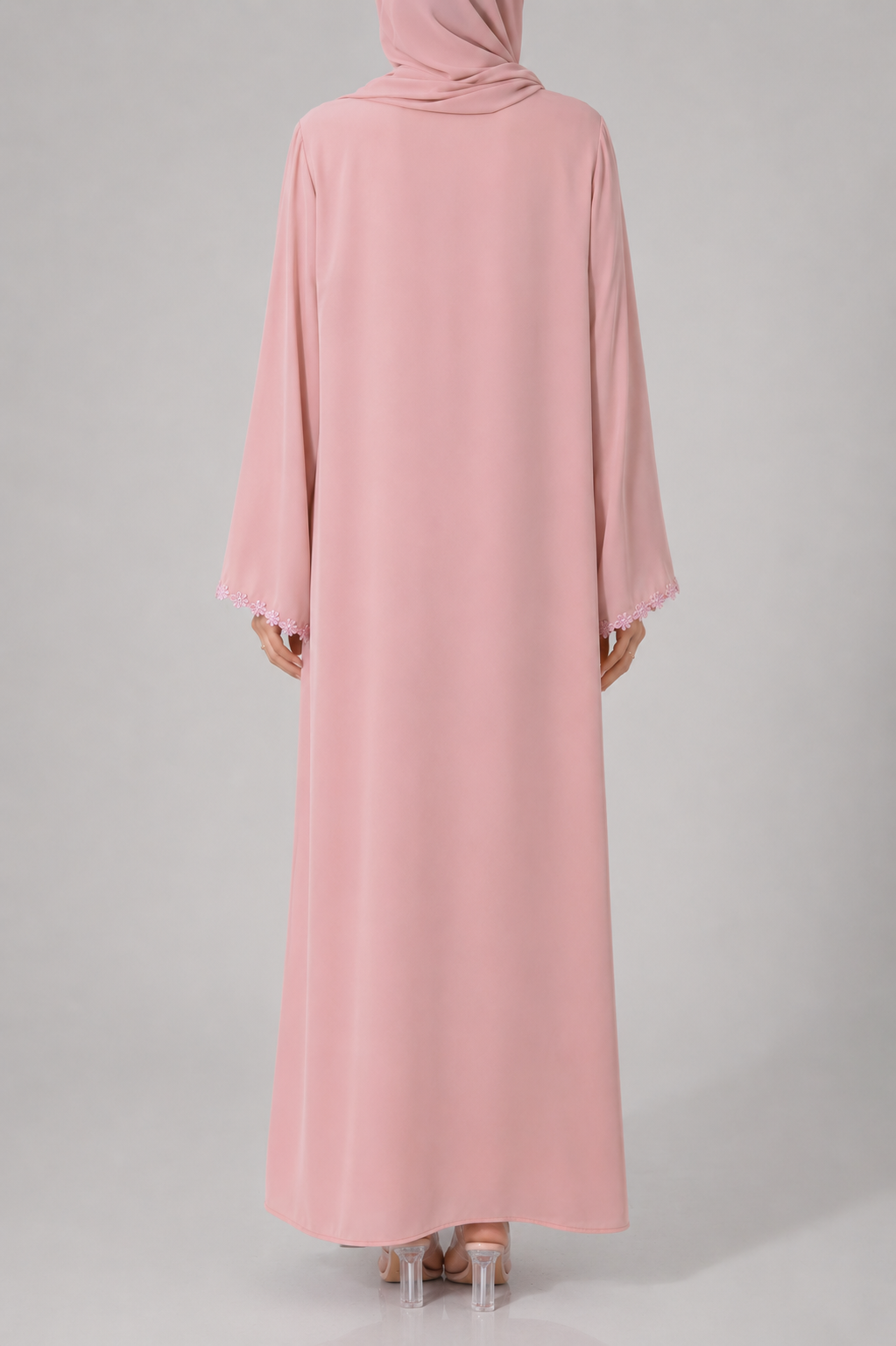 Blush pink fancy lace abaya