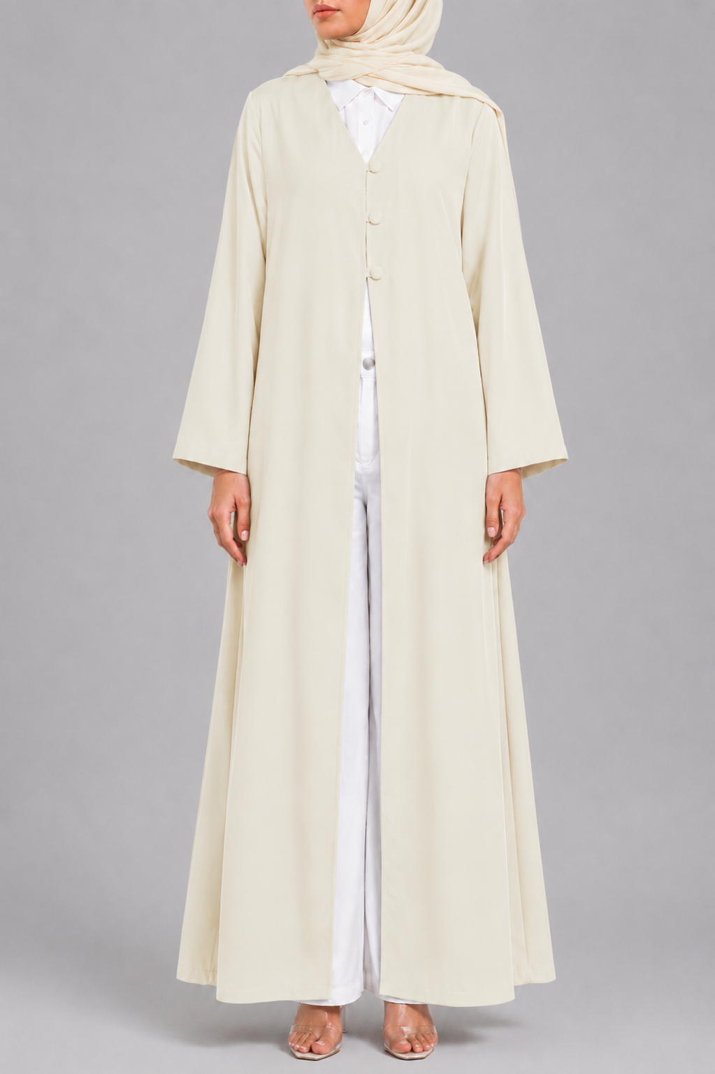 Butter yellow button abaya