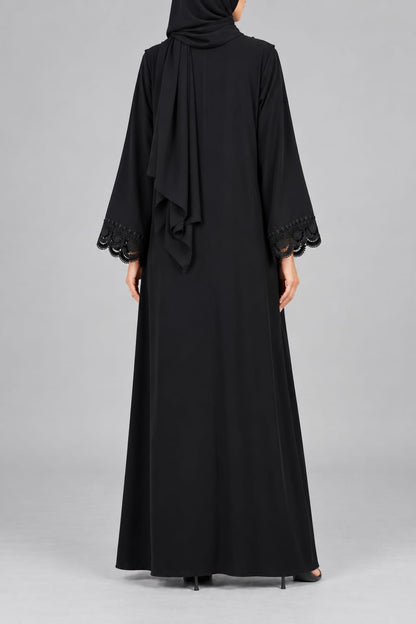 Black Gladiolus Lace Abaya E13S