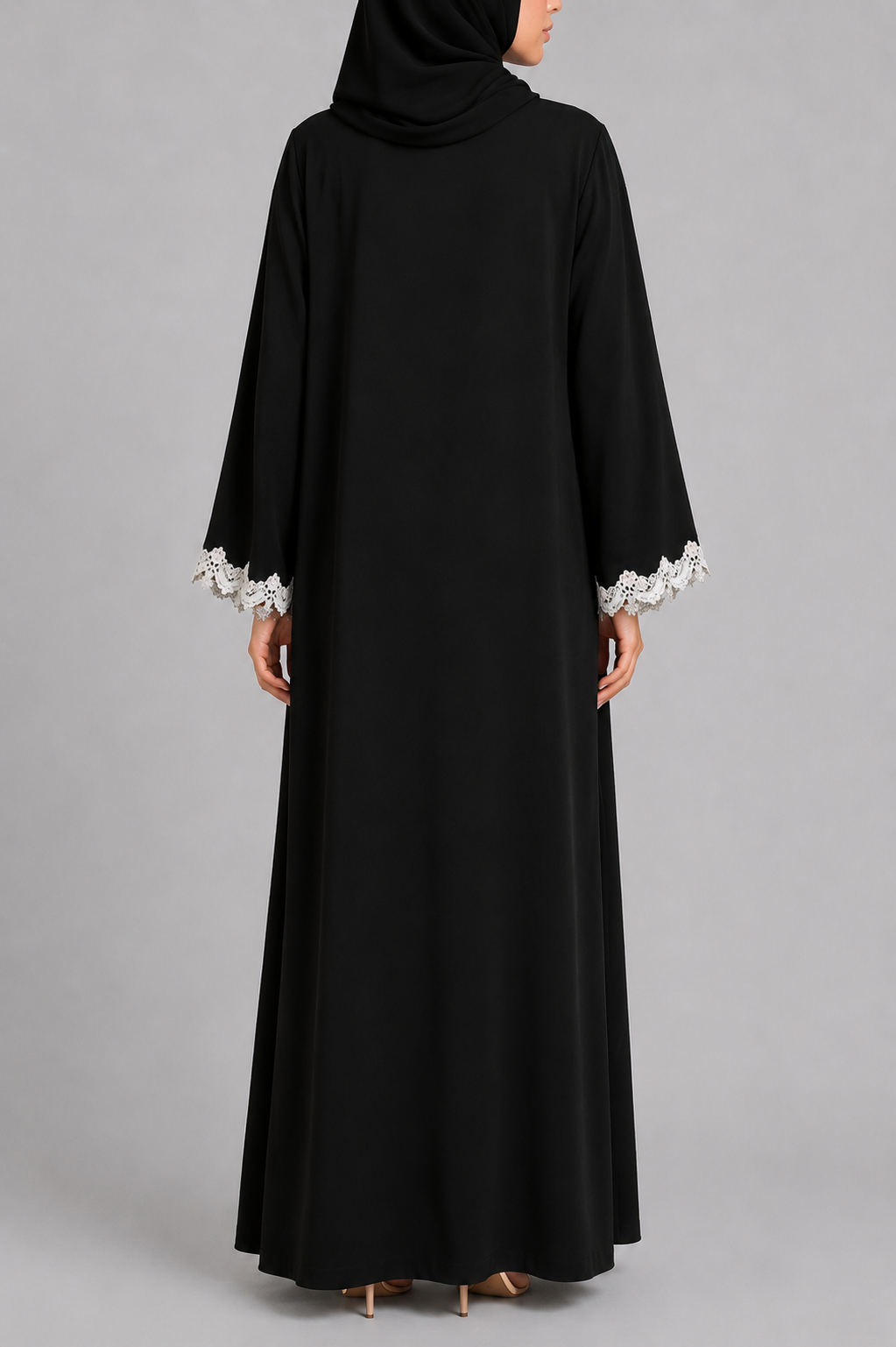Black floral fancy lace abaya