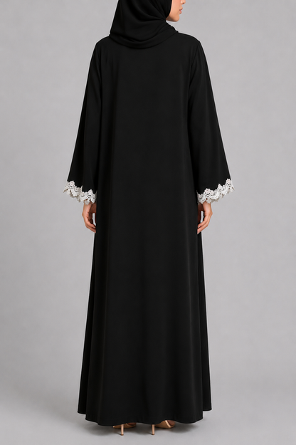 Black floral fancy lace abaya