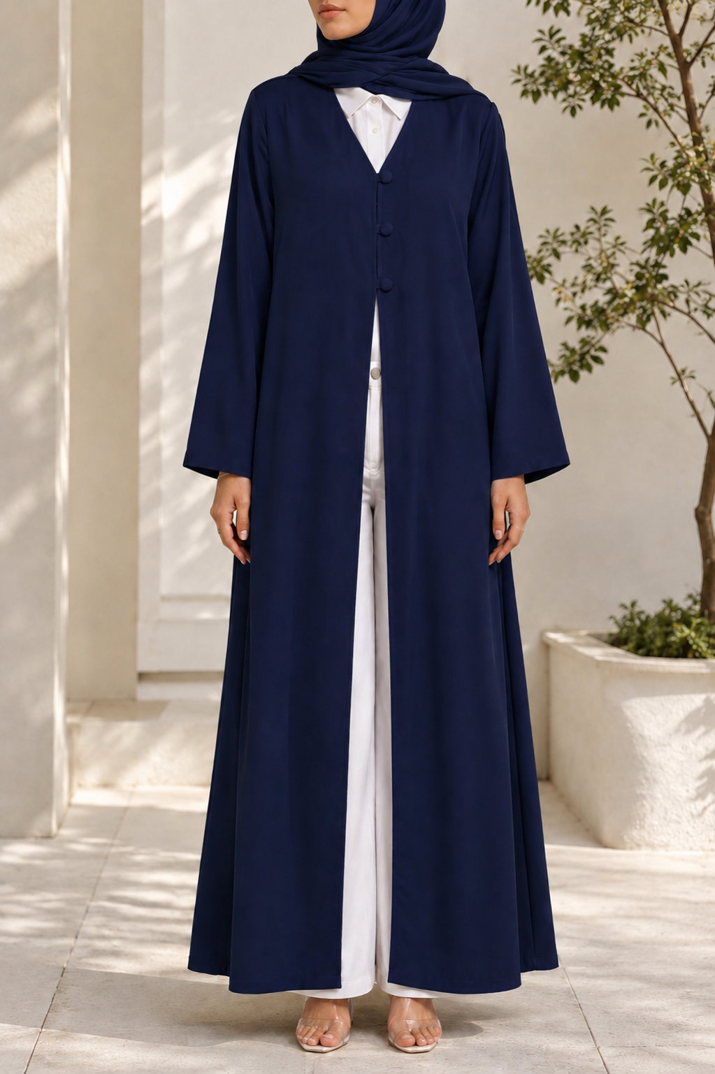 Navy blue button abaya