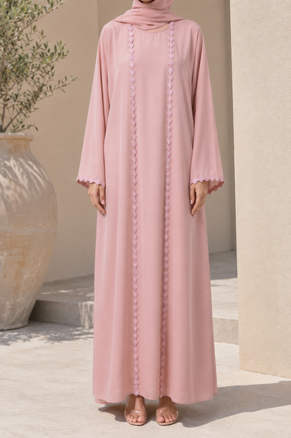 Blush pink fancy lace abaya