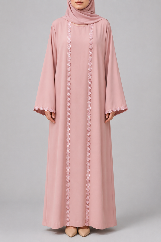 Pinky fancy lace abaya