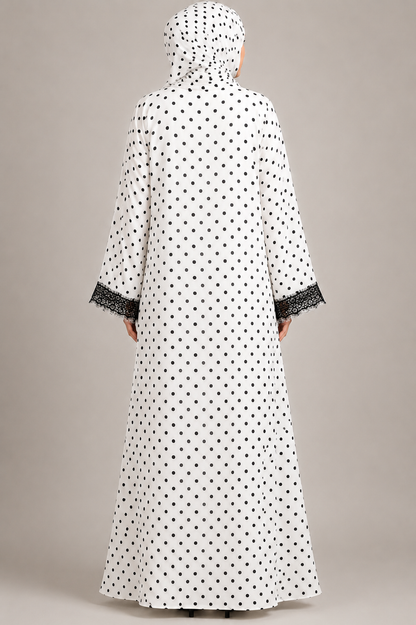 White Polka Abaya