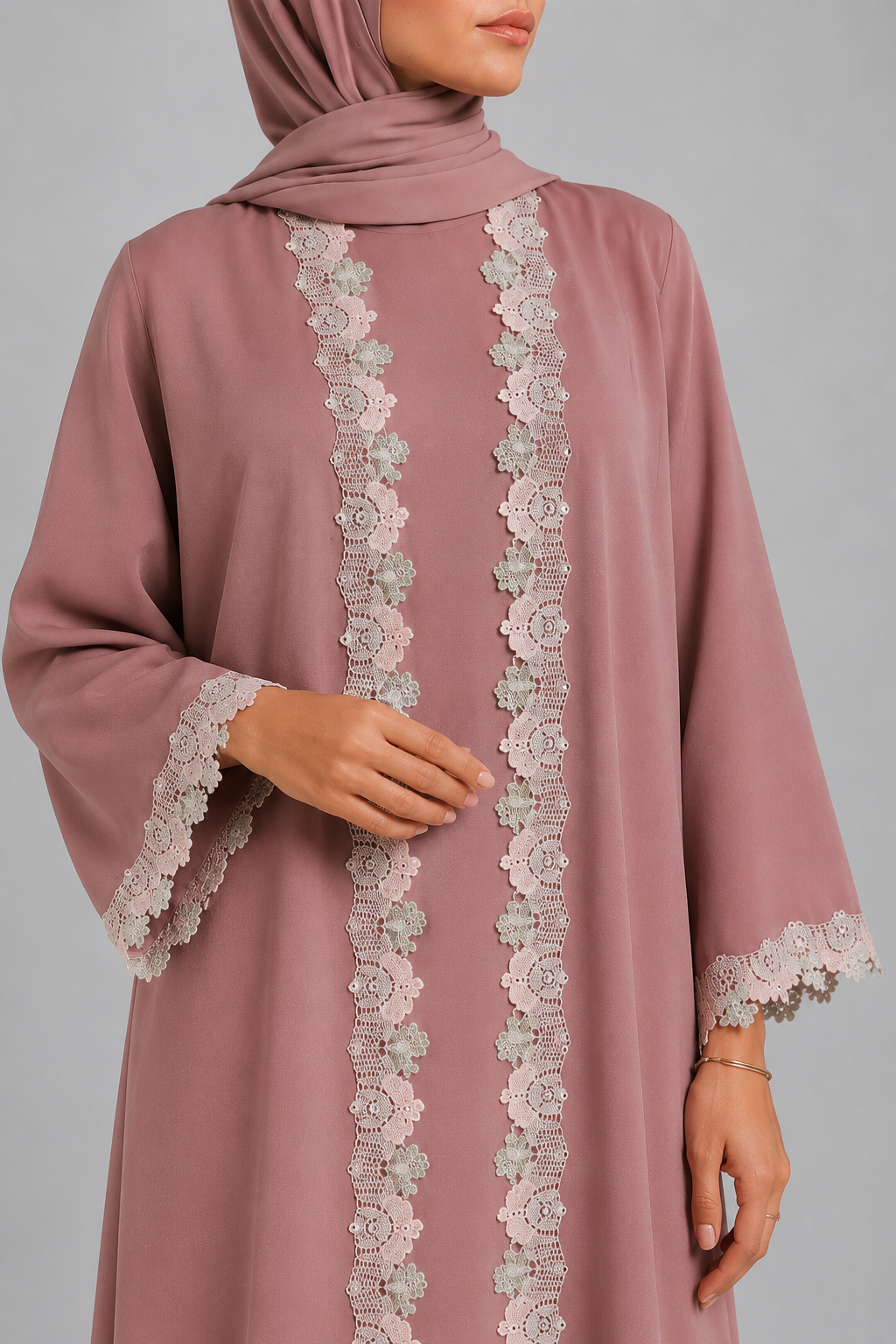 Rosey fancy lace abaya