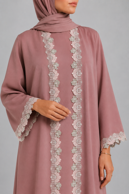 Rosey fancy lace abaya