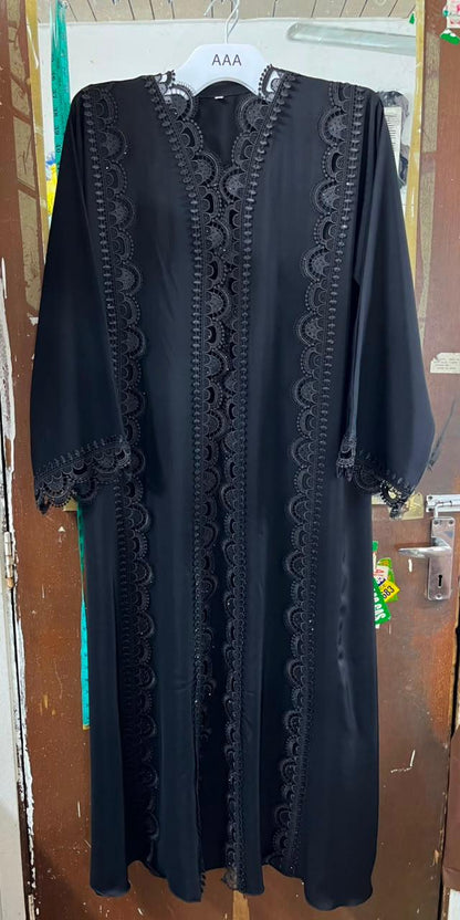 Black Gladiolus Lace Abaya E13S