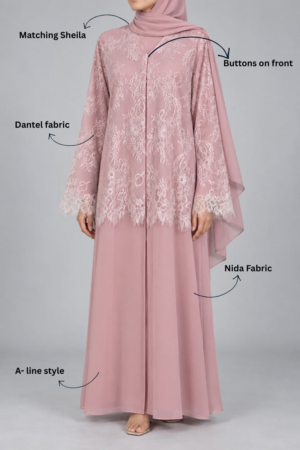 Pink Moon veil Abaya