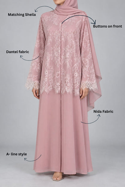 Pink Moon veil Abaya