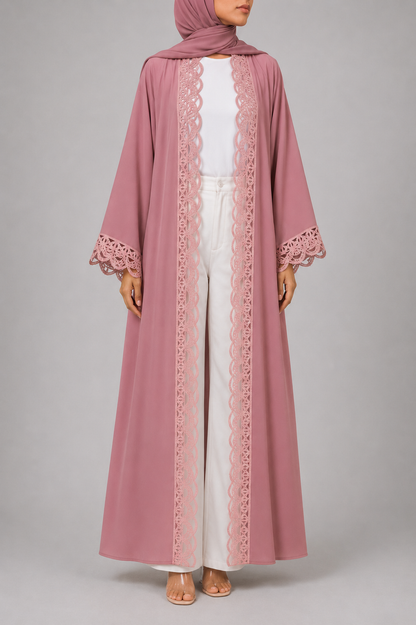 Tea pink lace abaya