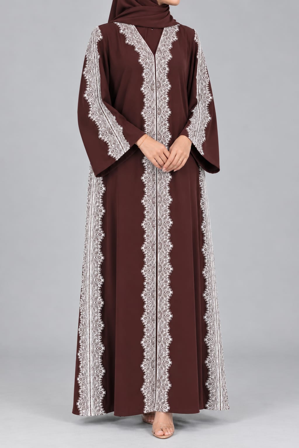 Deep-Brown Cascade Lace Abaya E13S