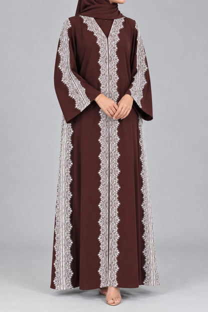 Deep-Brown Cascade Lace Abaya E13S