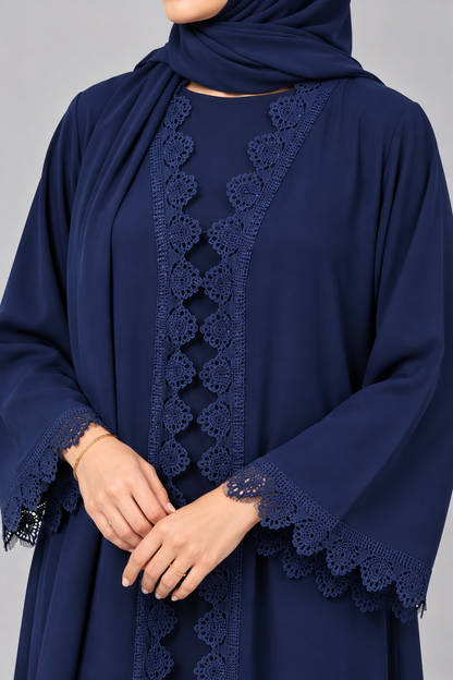 Navy Blue Petaloid Lace Abaya E13S