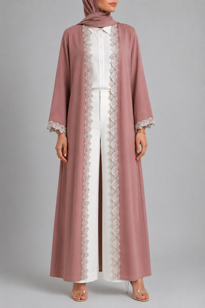 Rosey fancy lace abaya
