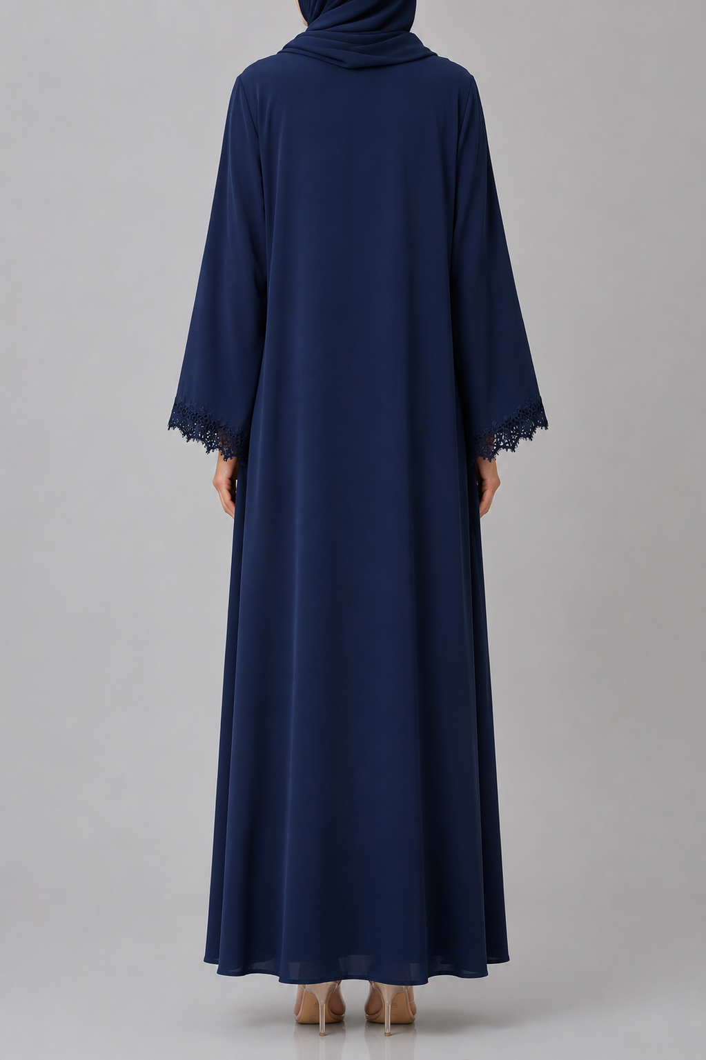 Navy blue fancy lace abaya