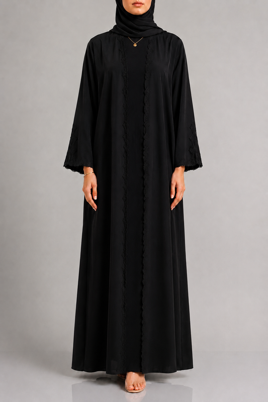 Black Fancy Lace Abaya (04)