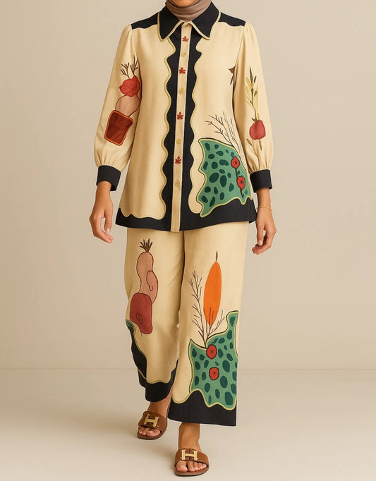 Beige floral Coord Set