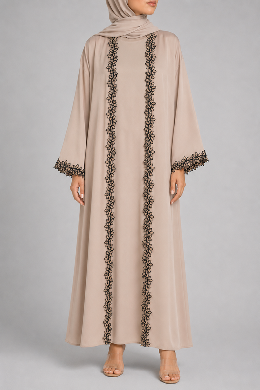 Beige fancy lace abaya