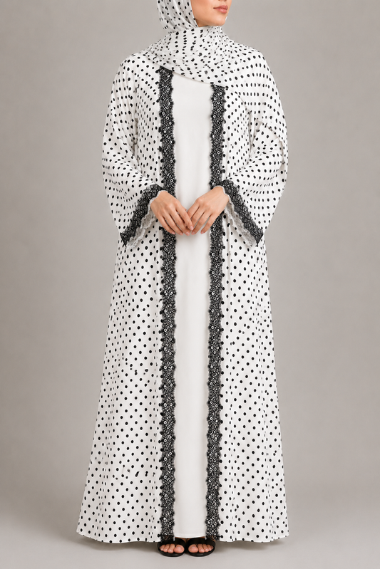 White Polka Abaya
